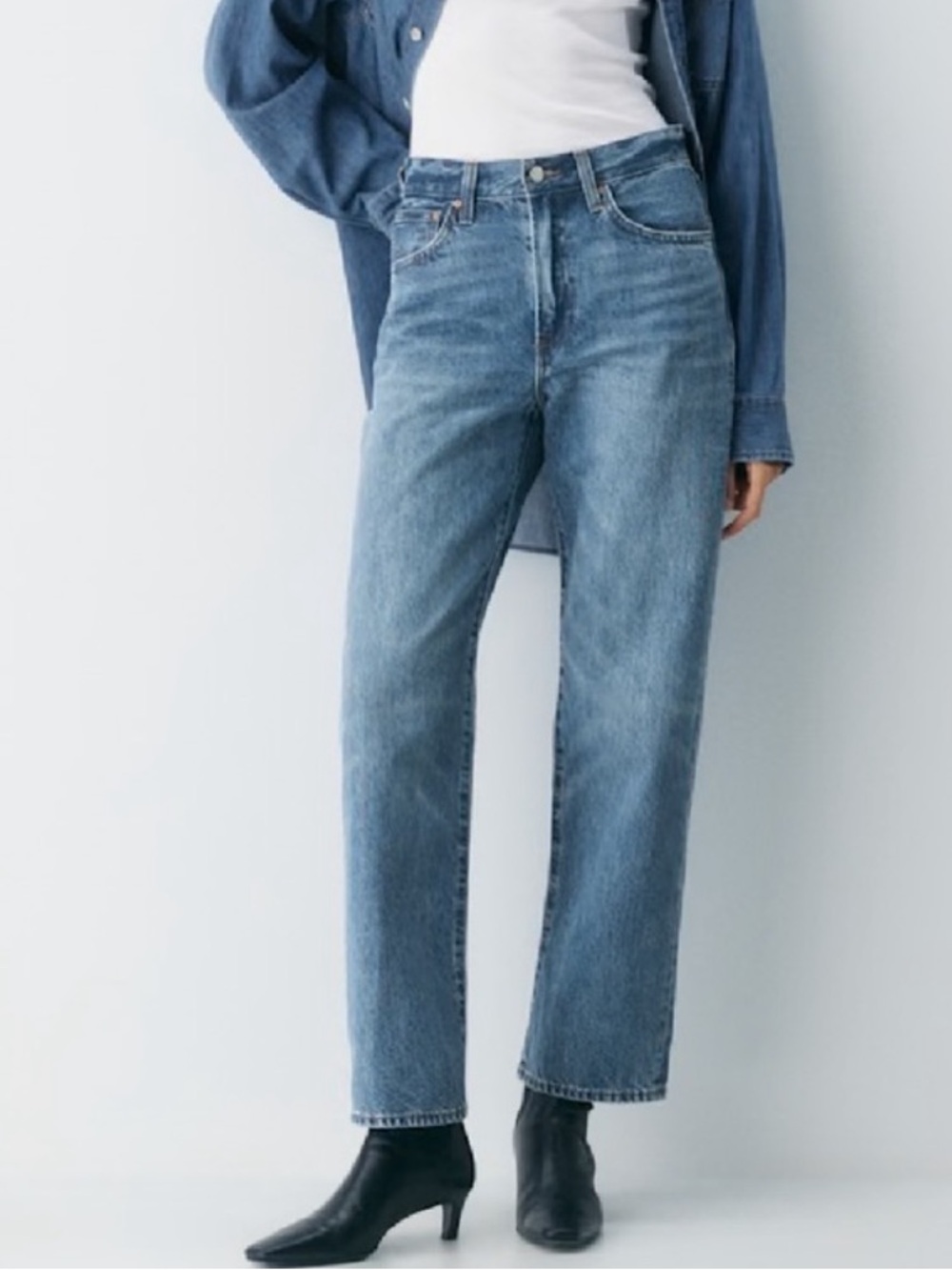 Aritzia Straight-Leg Midwash Blue Jeans